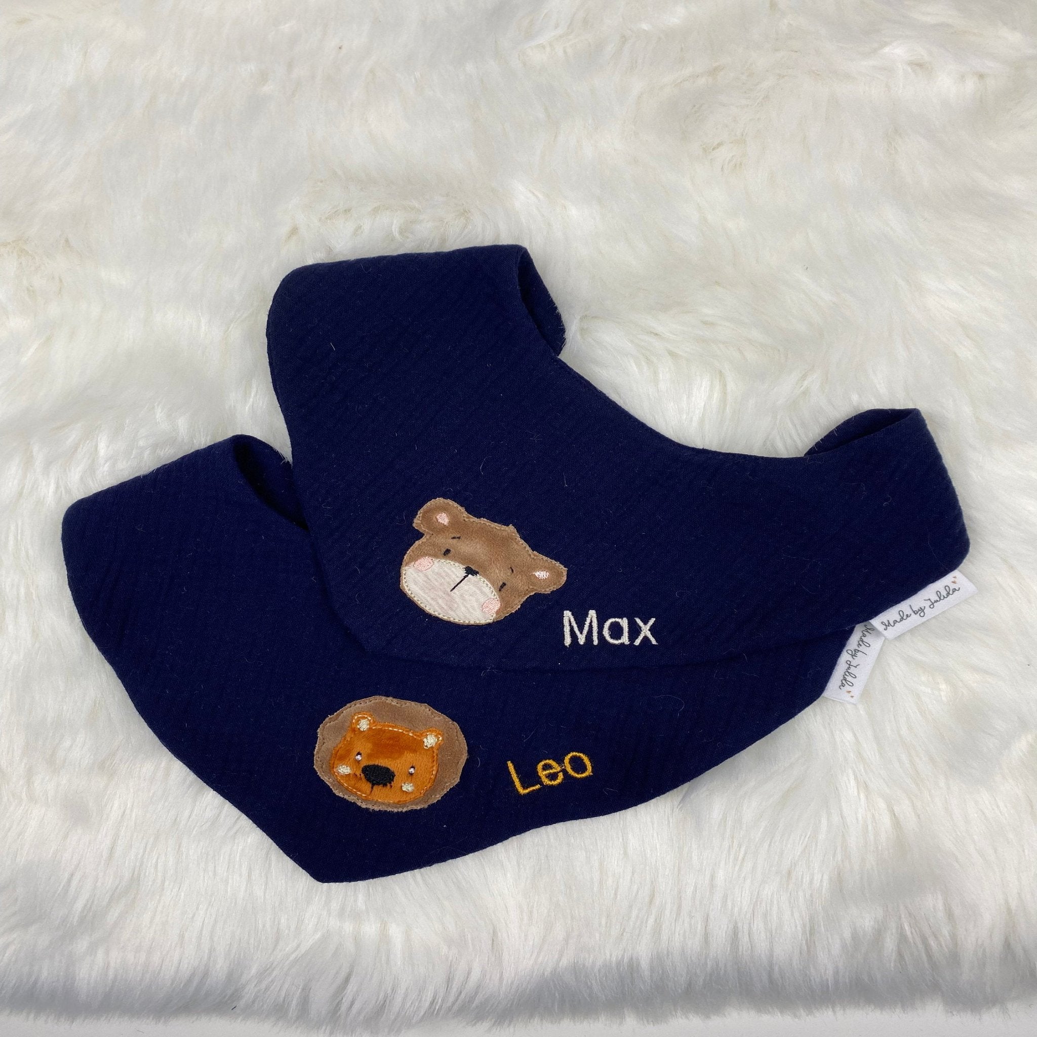 Halstuch mit Namen, Halstuch mit Druckknopf personalisiert, Musselintuch für Babys, Dreieckstuch Kinder, Spucktuch für Babys