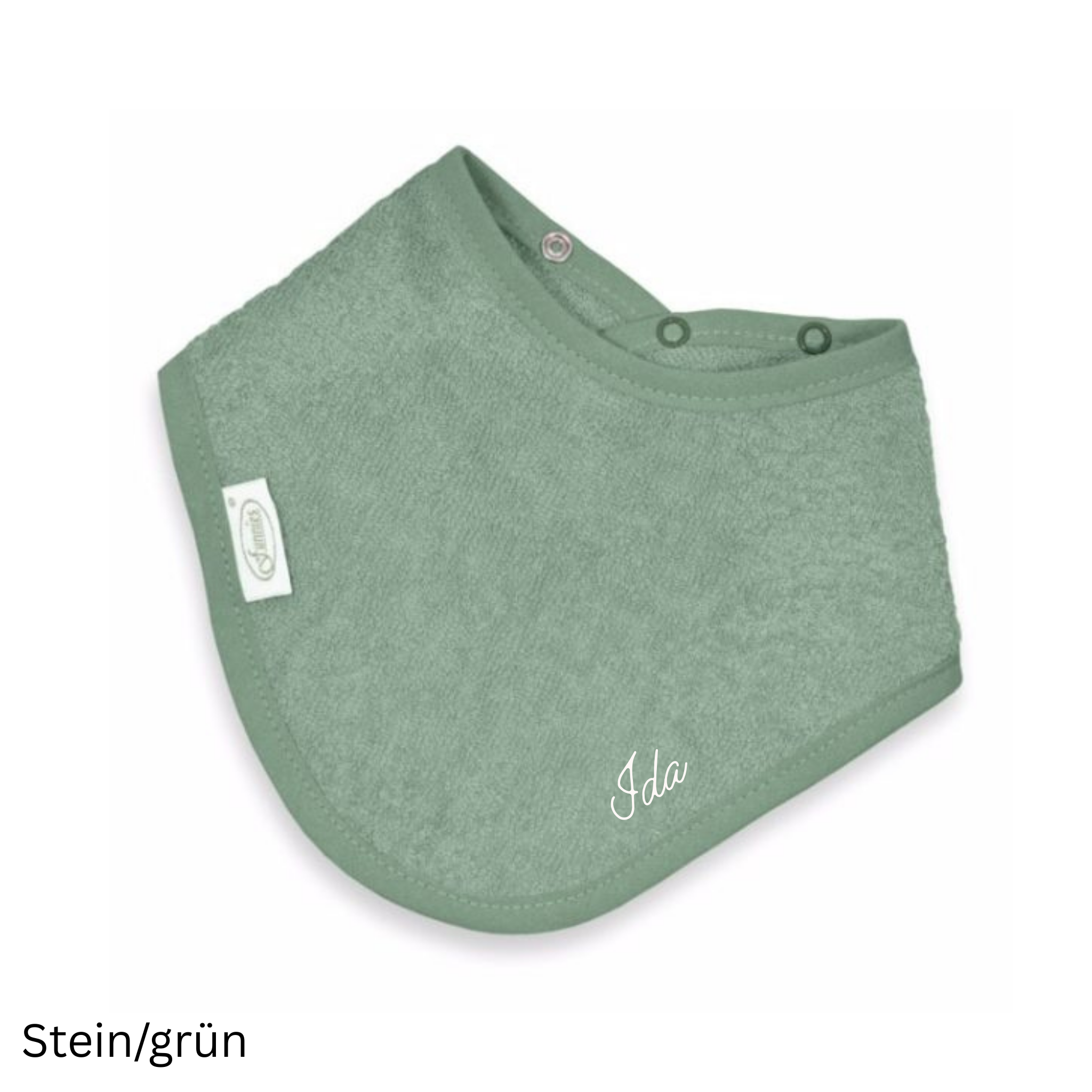 Frottee Halstuch Stein/grün bestickt mit Namen