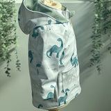 Seitenprofil Jacke für Kinder aus Softshell mit Dinos und Taschen, Kragen und Kapuze