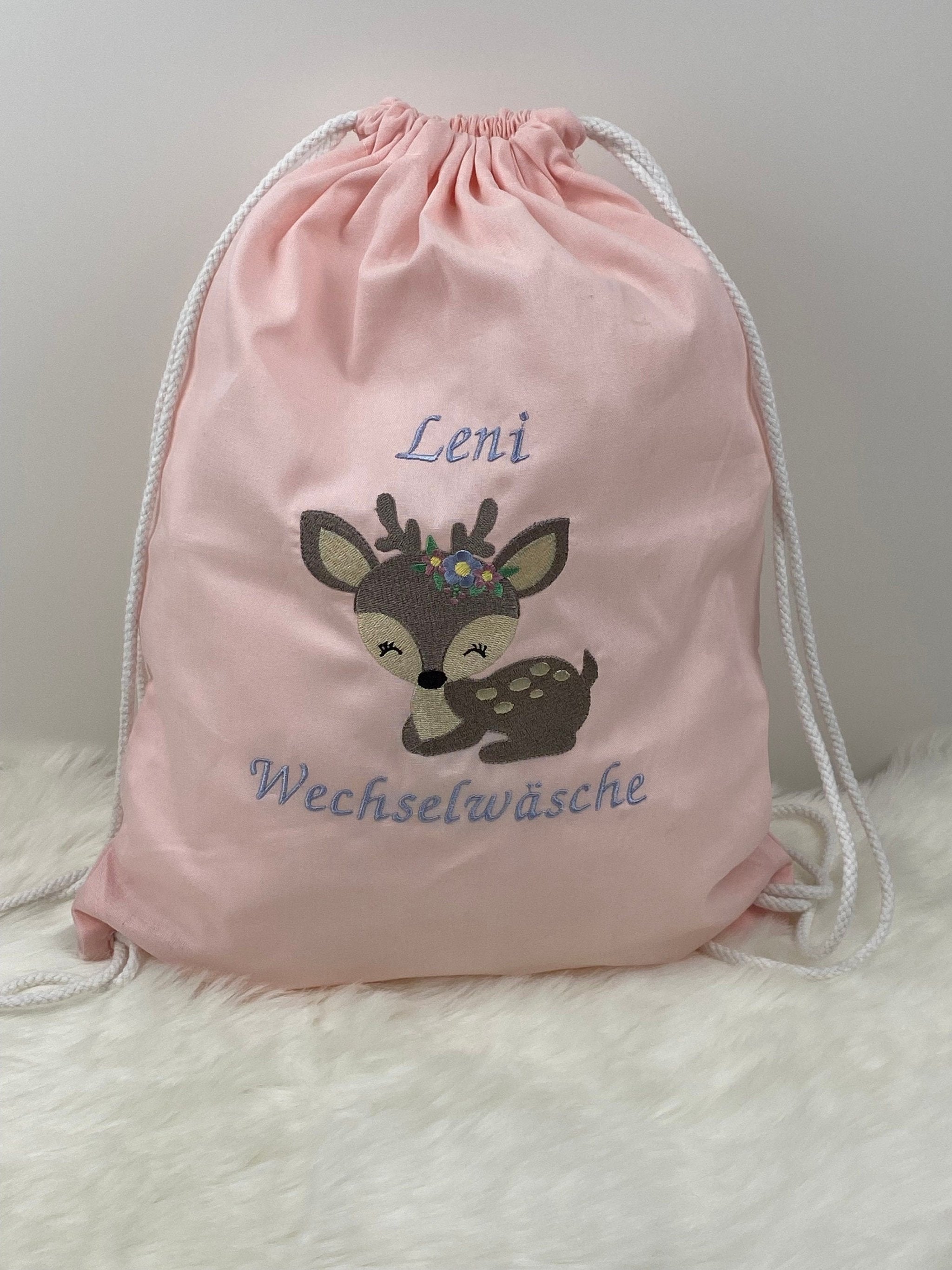 wechselkleidung kita aufbewahrung Kita Beutel personalisiert mit Namen „Reh“ – Made by Julida