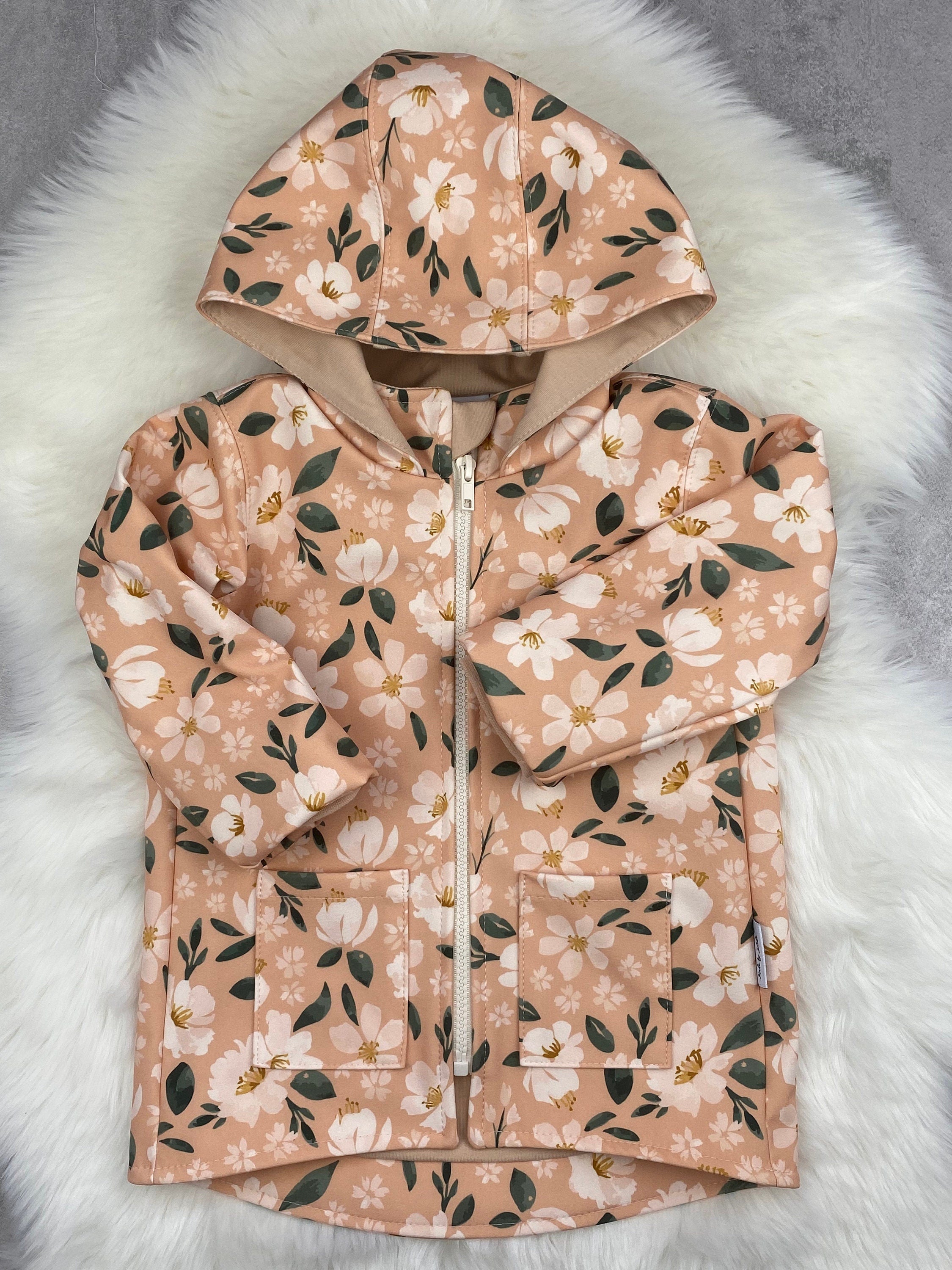 geblümte Softshelljacke für Kinder, mit Taschen, Kragen und Kapuze