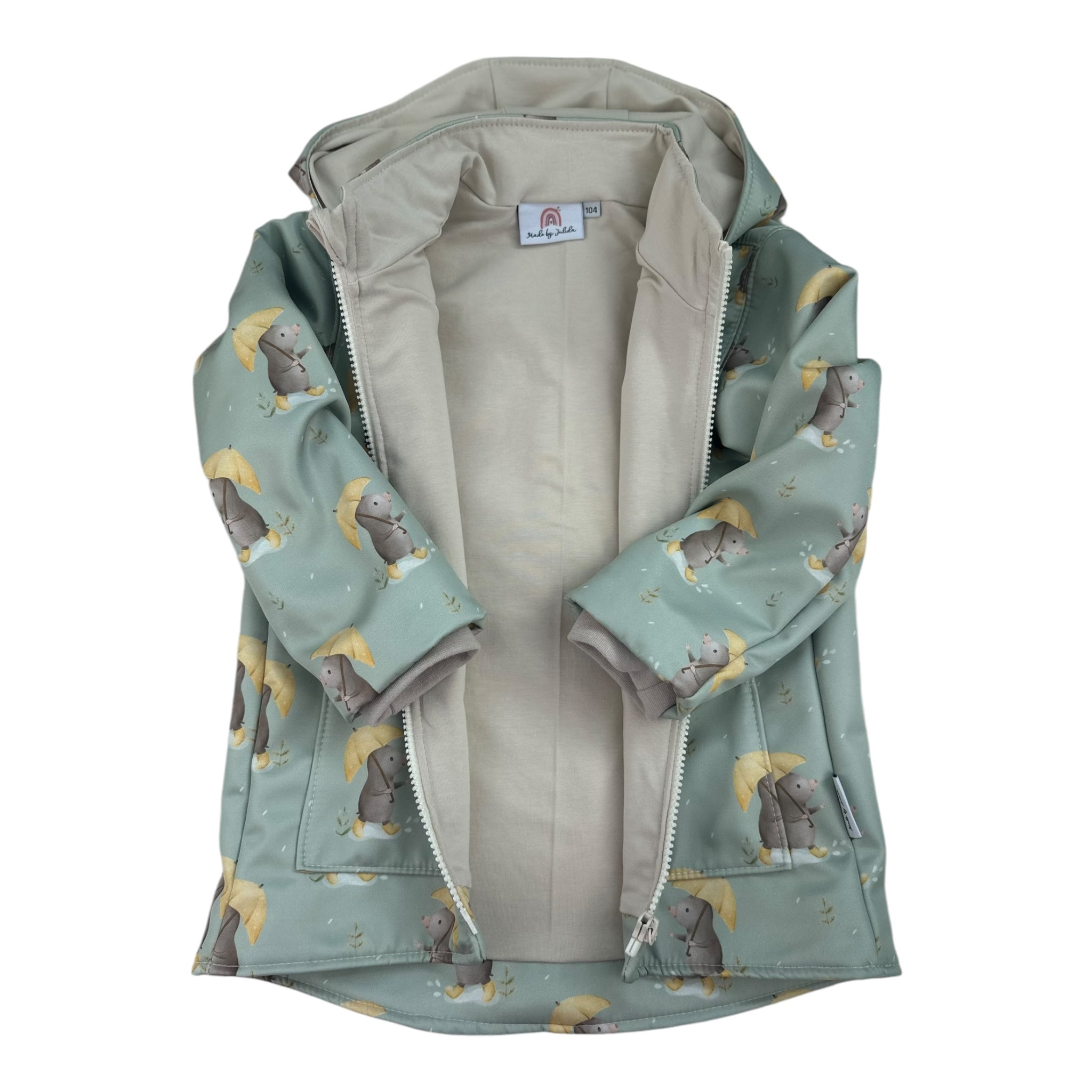 Softshelljacke für Kinder in Mint mit süßen Maulwürfen
