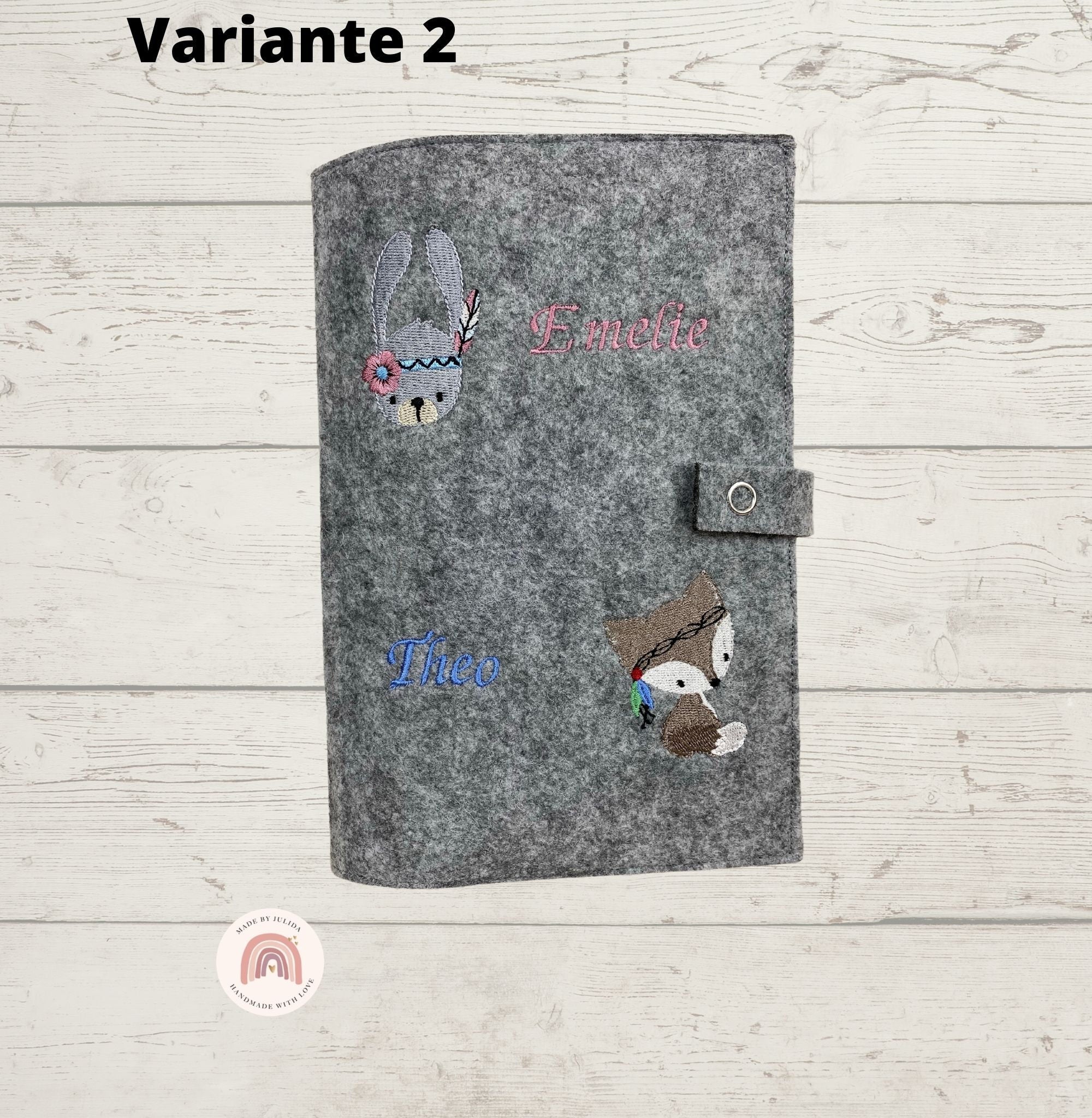 U Heft Hülle bestickt aus Filz für Zwillinge / Geschwister, U Heft Hülle personalisiert, Filzhülle für Untersuchungsheft