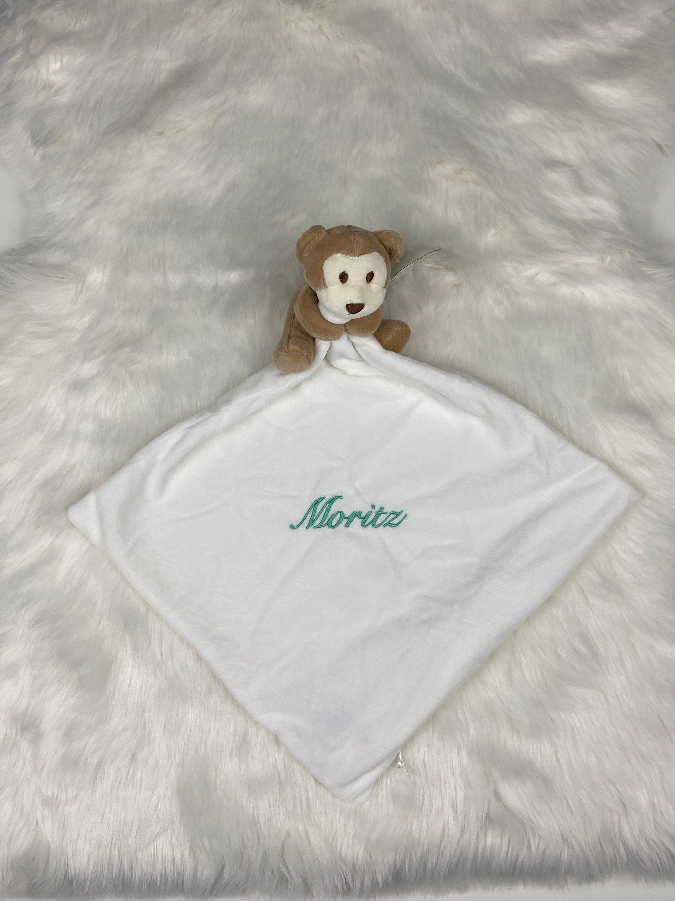 Schnuffeltuch personalisiert, Schmusetuch mit Namen, individuelles Geschenk, Schmusetuch Baby, Geschenke zur Geburt, Schmusetuch Affe