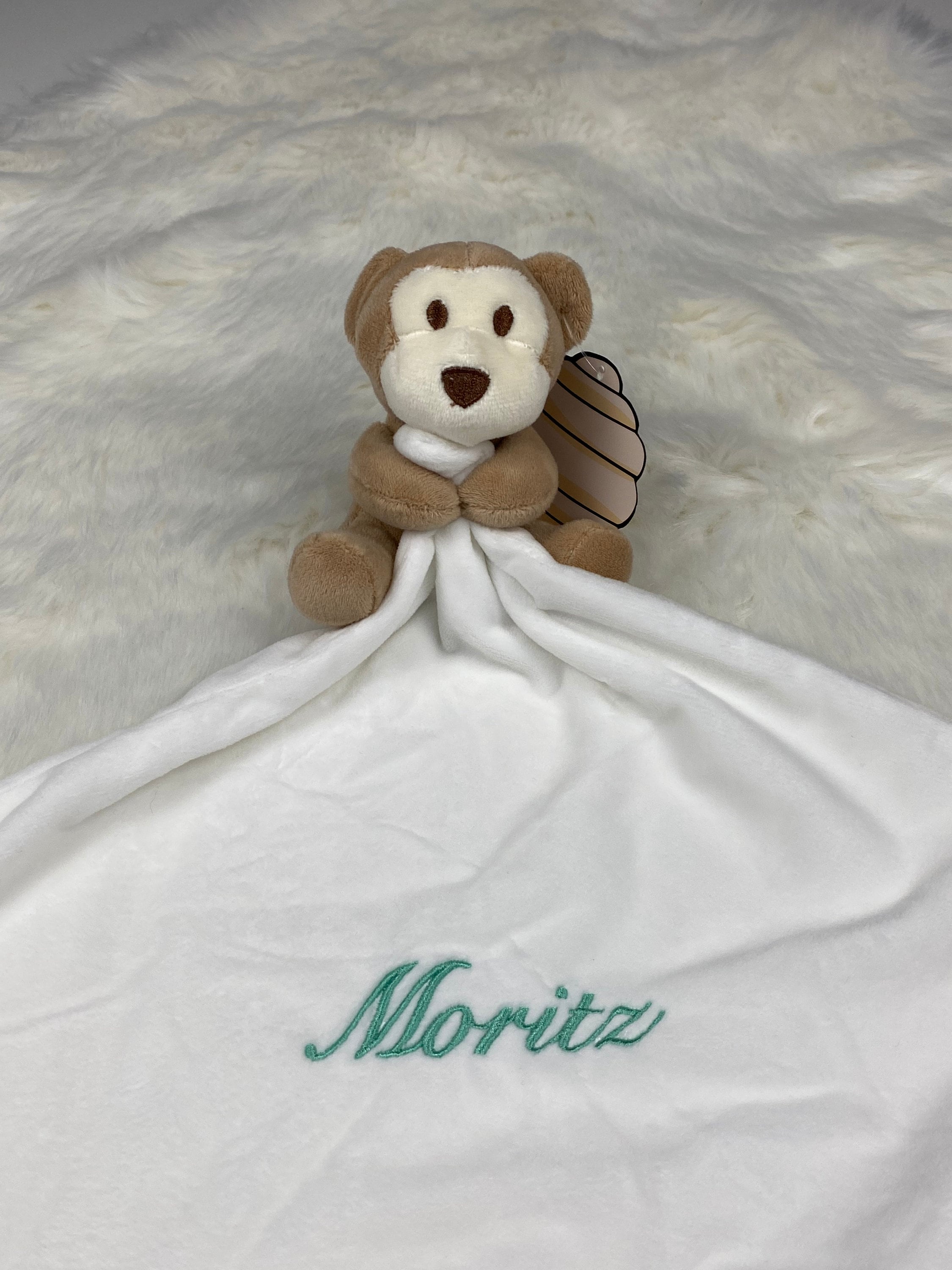 Schnuffeltuch personalisiert, Schmusetuch mit Namen, individuelles Geschenk, Schmusetuch Baby, Geschenke zur Geburt, Schmusetuch Affe