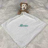Schnuffeltuch personalisiert, Schmusetuch mit Namen, individuelles Geschenk, Schmusetuch Baby, Geschenke zur Geburt, Schmusetuch Affe