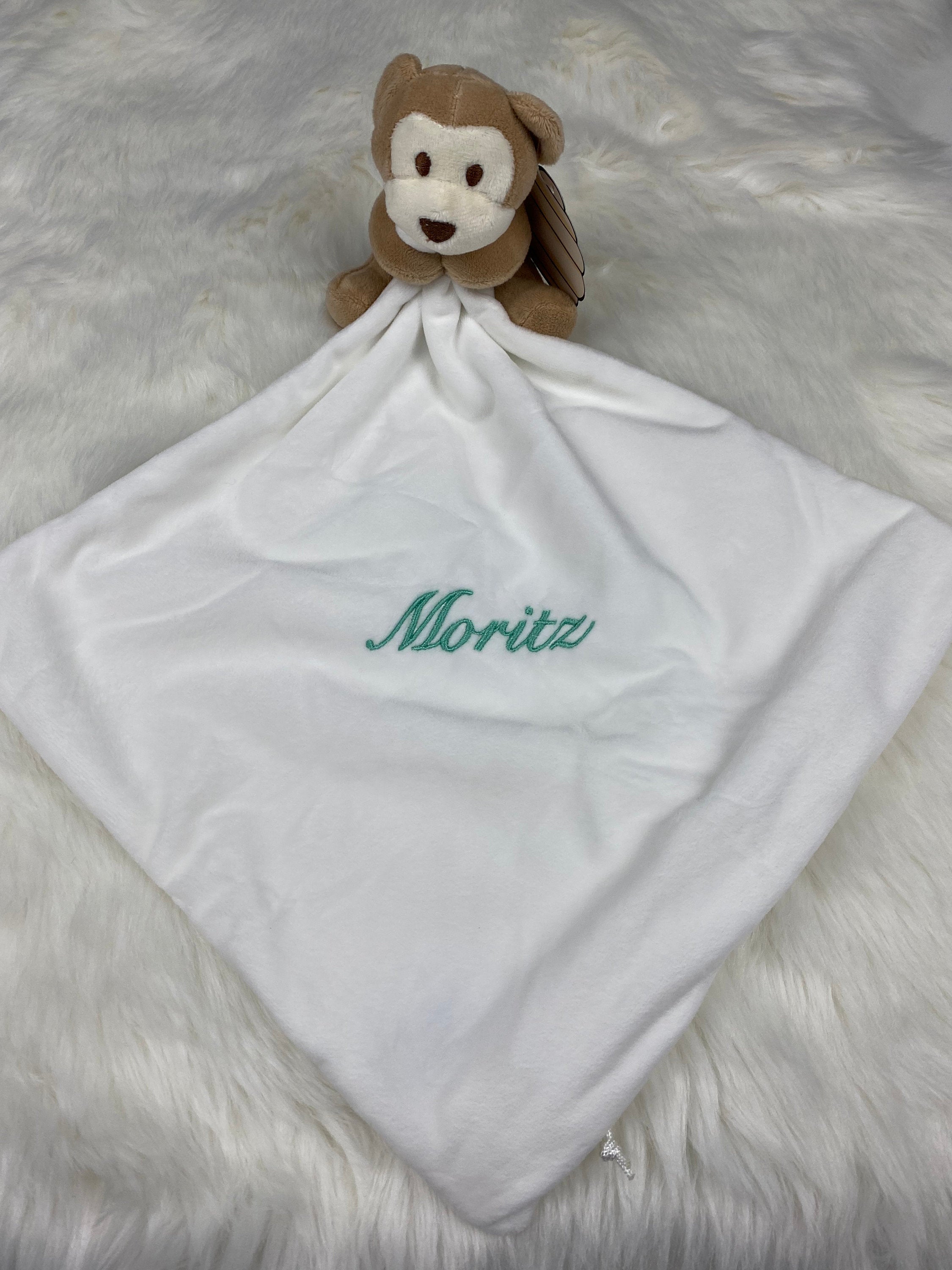 Schnuffeltuch personalisiert, Schmusetuch mit Namen, individuelles Geschenk, Schmusetuch Baby, Geschenke zur Geburt, Schmusetuch Affe