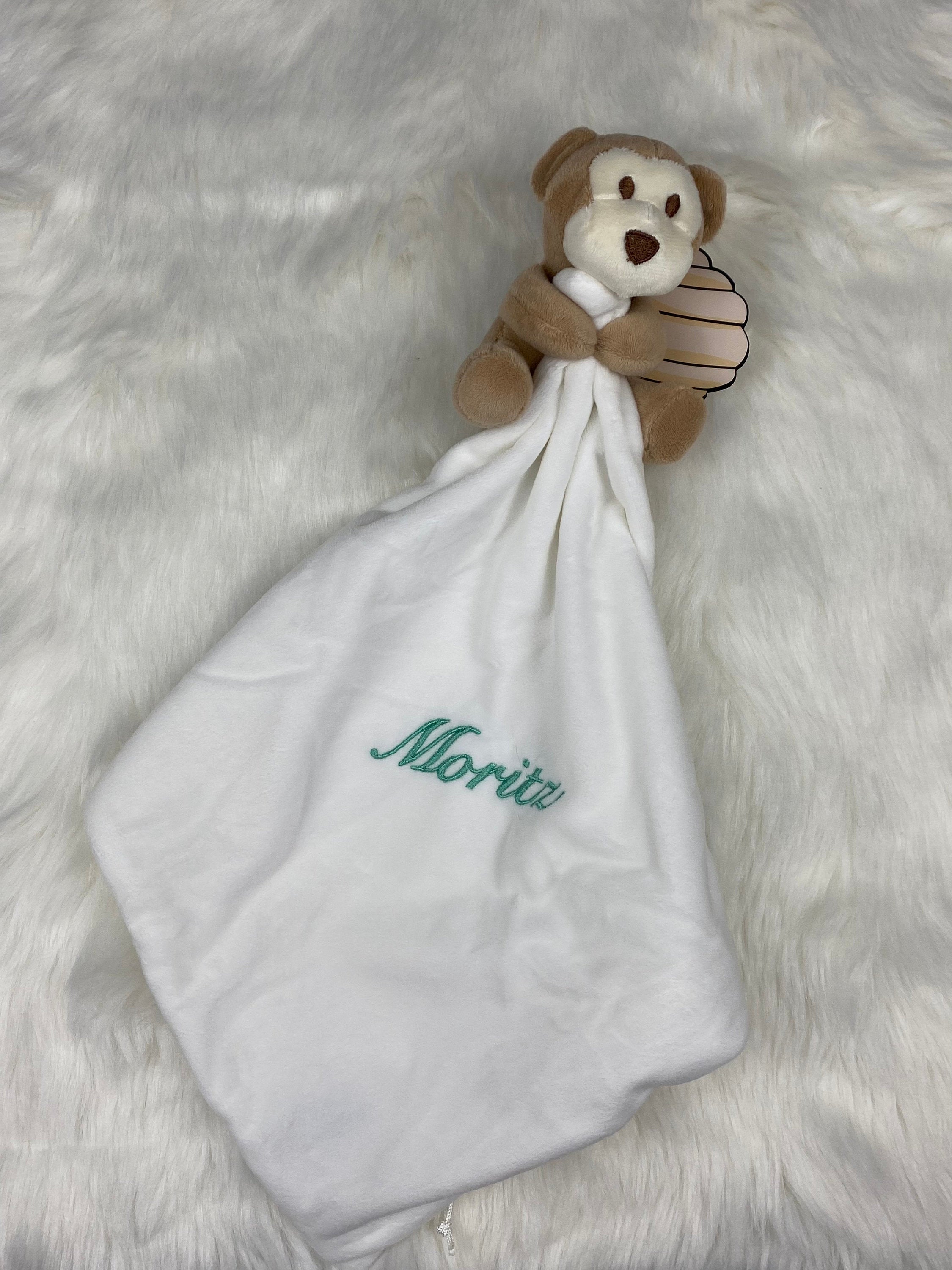 Schnuffeltuch personalisiert, Schmusetuch mit Namen, individuelles Geschenk, Schmusetuch Baby, Geschenke zur Geburt, Schmusetuch Affe