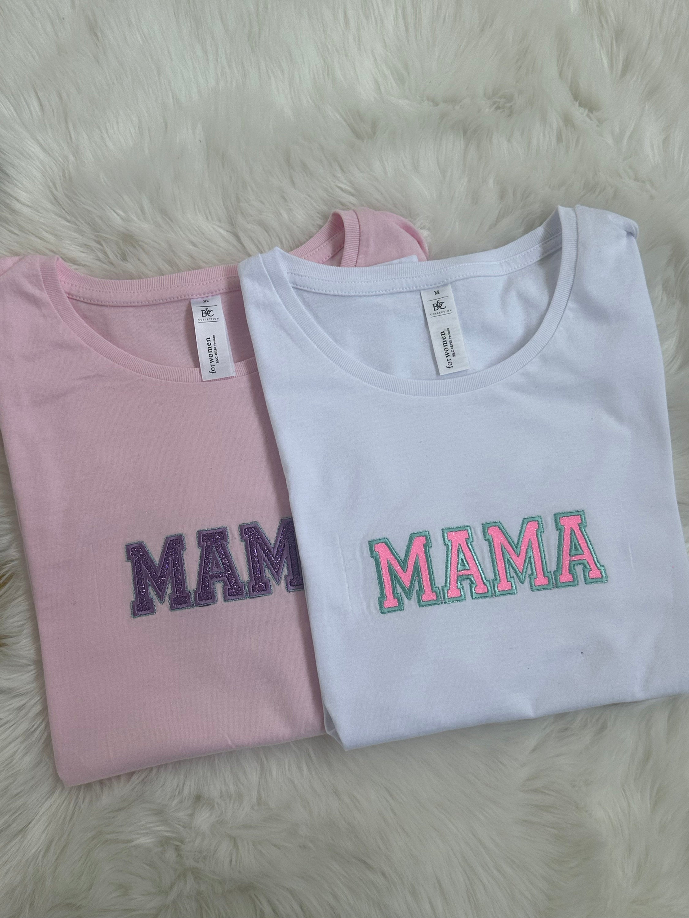 Mama Shirt mit Glitzerstickerei, T Shirt für Mama, besticktes Shirt, Geschenk für Mama, Geschenk für Muttertag, Geschenk zur Geburt