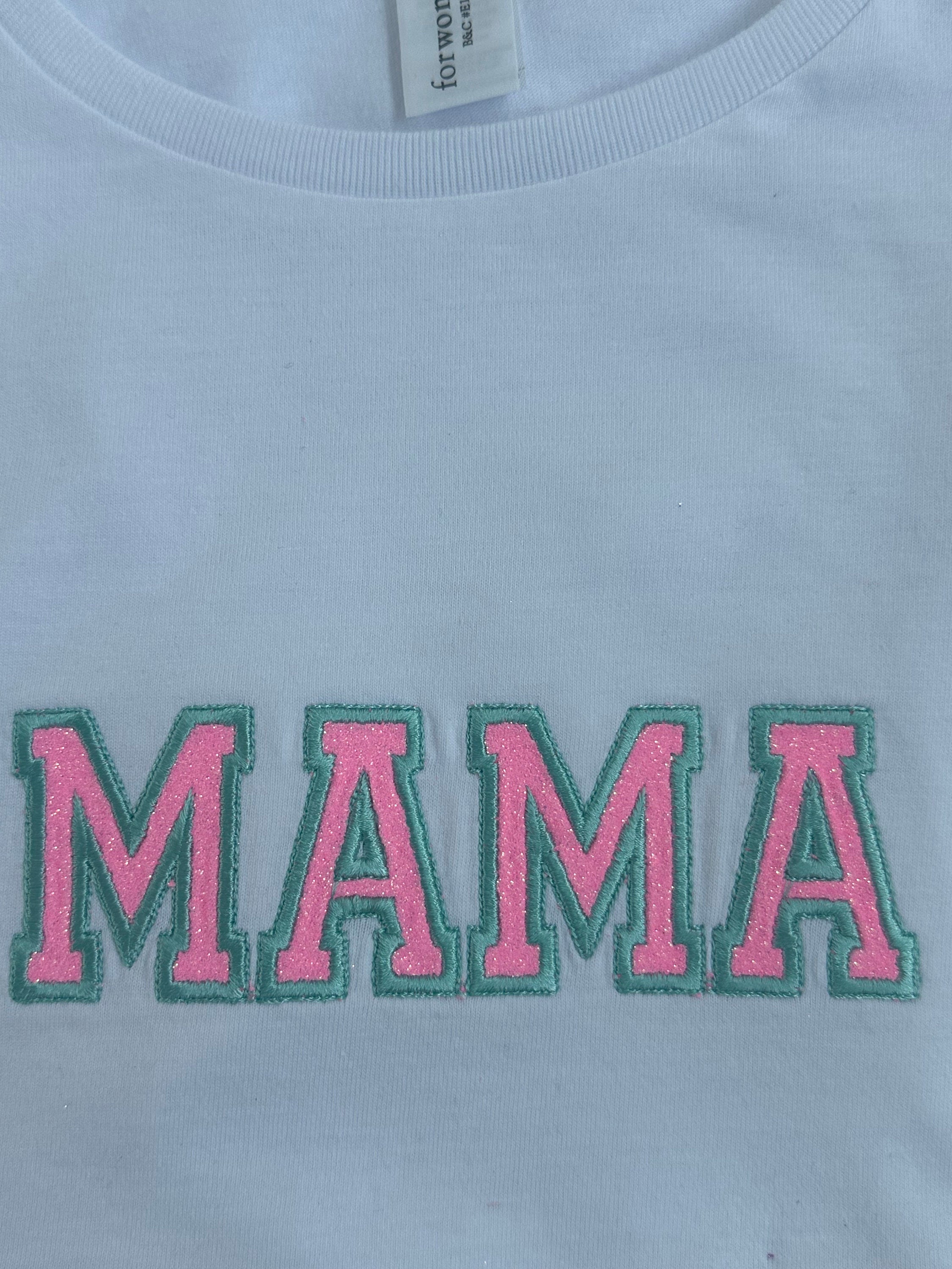 Mama Shirt mit Glitzerstickerei, T Shirt für Mama, besticktes Shirt, Geschenk für Mama, Geschenk für Muttertag, Geschenk zur Geburt