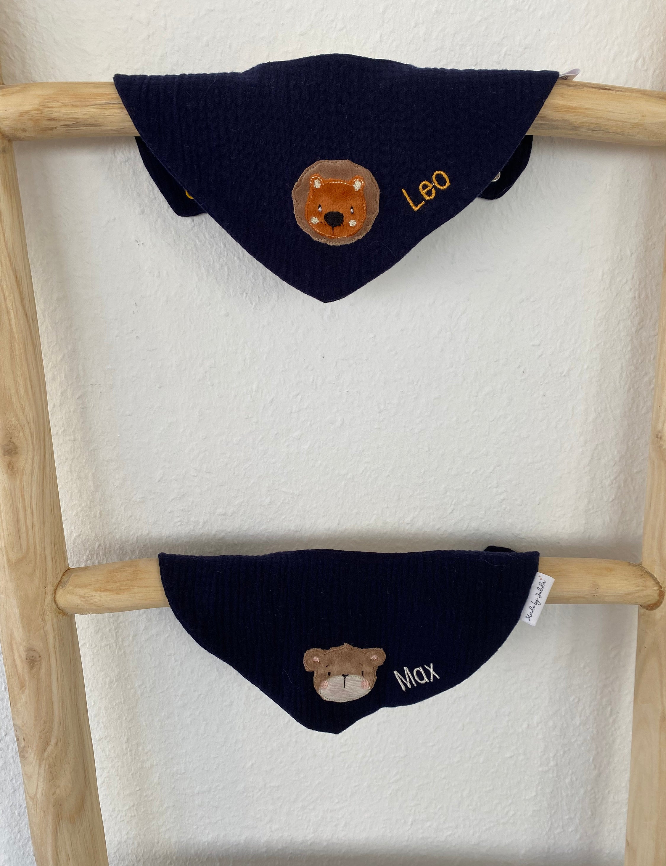 Halstuch mit Namen, Halstuch mit Druckknopf personalisiert, Musselintuch für Babys, Dreieckstuch Kinder, Spucktuch für Babys
