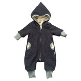 Merino Wollfleece Overall Kinder Gefüttert: Kuscheliger Baby Winteranzug mit Zipfelkapuze