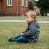 Softshelljacke Kinder Dunkelblau mit Feuerwehrauto und Jersey-Futter