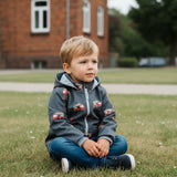 Softshelljacke Kinder Dunkelblau mit Feuerwehrauto und Jersey-Futter
