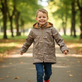 Softshelljacke Kinder in Hellbraun mit Skateboard-Hund & Kapuze