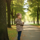 Softshelljacke Kinder in Hellbraun mit Skateboard-Hund & Kapuze