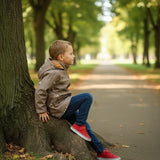 Softshelljacke Kinder in Hellbraun mit Skateboard-Hund & Kapuze