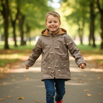 Kindersoftshelljacke mit Skateboard-Hund Motiv und Kapuze Vorderansicht