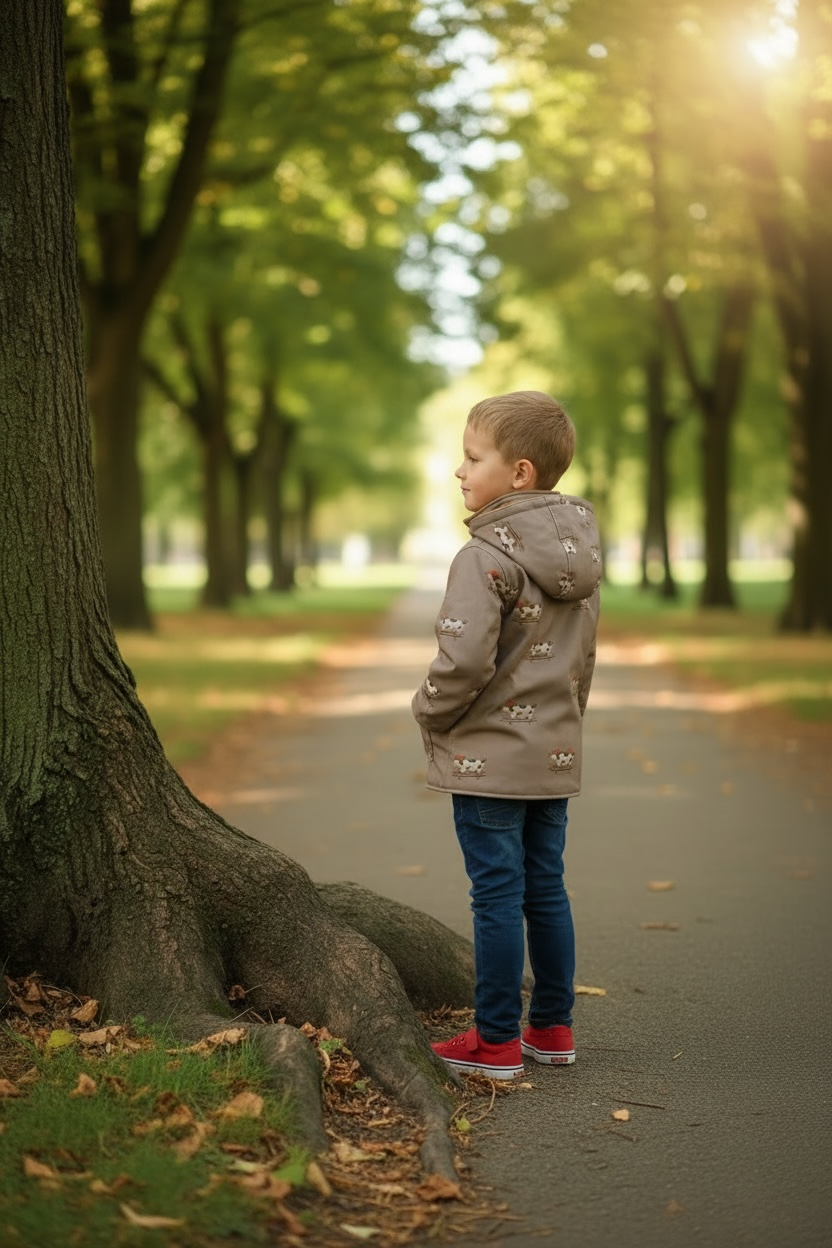 Wasserabweisende Kinder Übergangsjacke mit Kapuze Rückansicht