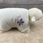 Personalisiertes Kuschelkissen, Schmusekissen Lamm, Geburtskissen, Kuscheltier mit Namen, Taufgeschenk personalisiert, Kuschelkissen Schaf