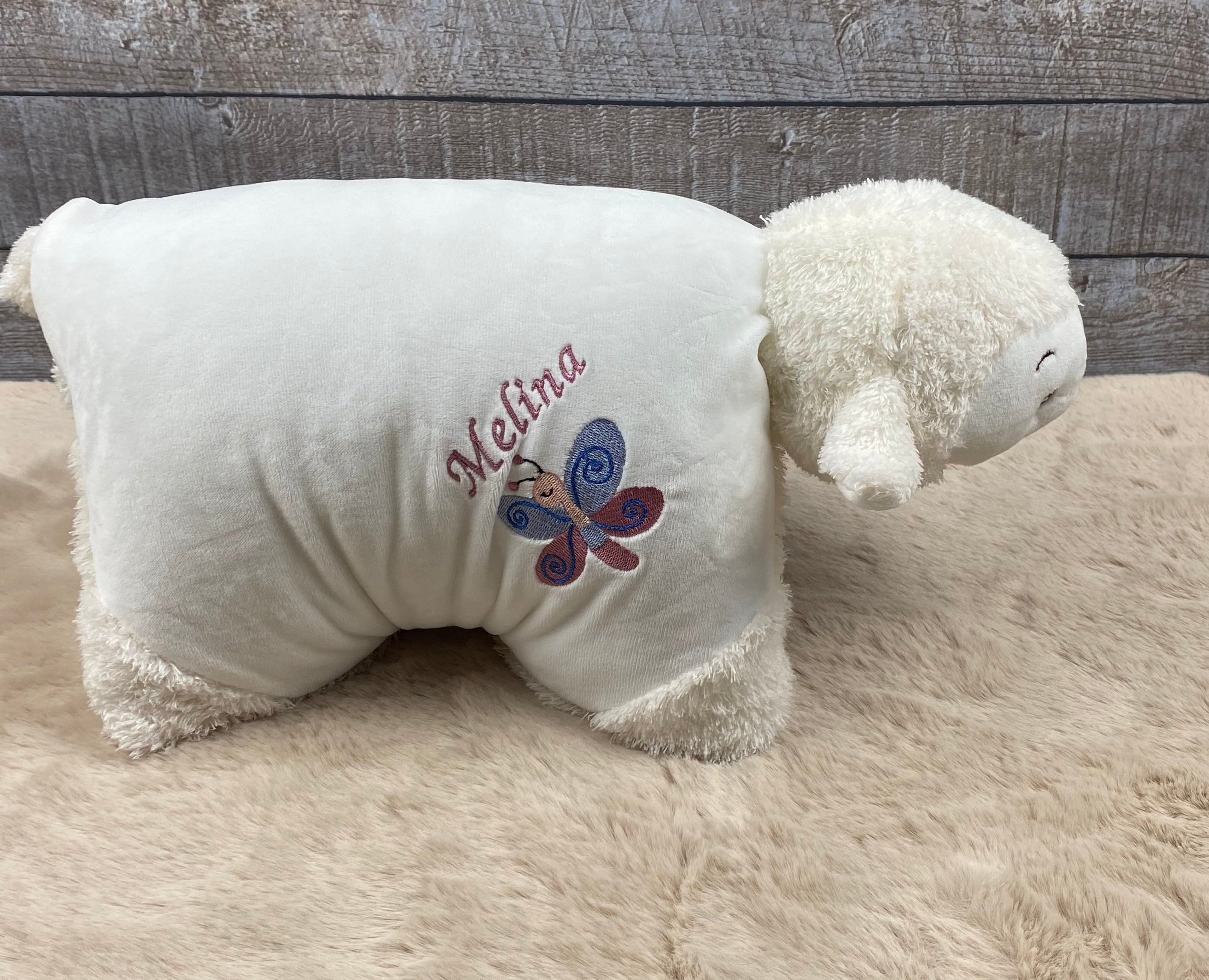 Personalisiertes Kuschelkissen, Schmusekissen Lamm, Geburtskissen, Kuscheltier mit Namen, Taufgeschenk personalisiert, Kuschelkissen Schaf