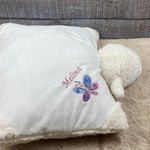 Personalisiertes Kuschelkissen, Schmusekissen Lamm, Geburtskissen, Kuscheltier mit Namen, Taufgeschenk personalisiert, Kuschelkissen Schaf