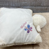 Personalisiertes Kuschelkissen, Schmusekissen Lamm, Geburtskissen, Kuscheltier mit Namen, Taufgeschenk personalisiert, Kuschelkissen Schaf