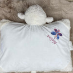 Personalisiertes Kuschelkissen, Schmusekissen Lamm, Geburtskissen, Kuscheltier mit Namen, Taufgeschenk personalisiert, Kuschelkissen Schaf