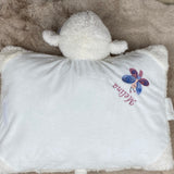 Personalisiertes Kuschelkissen, Schmusekissen Lamm, Geburtskissen, Kuscheltier mit Namen, Taufgeschenk personalisiert, Kuschelkissen Schaf