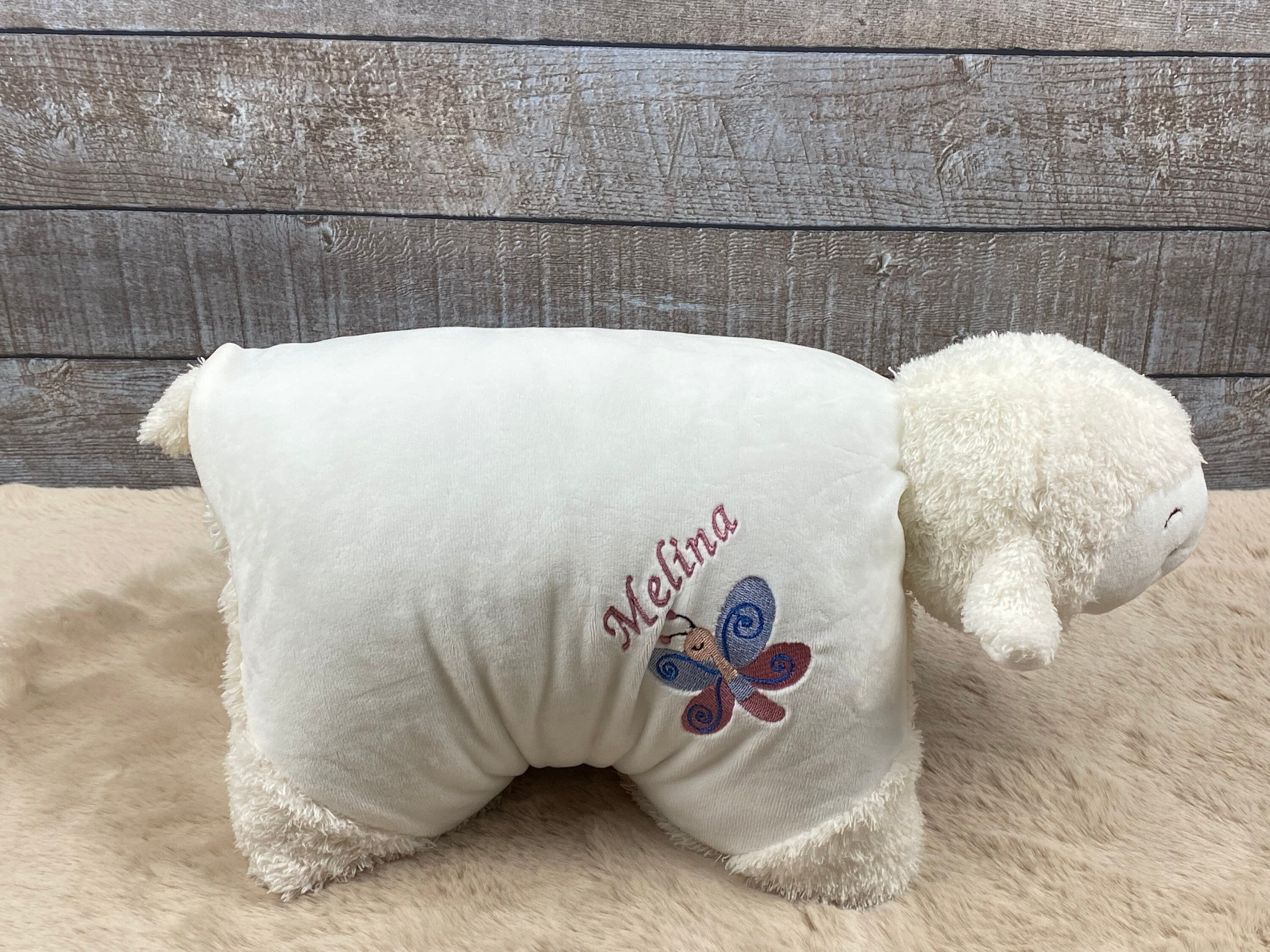 Personalisiertes Kuschelkissen, Schmusekissen Lamm, Geburtskissen, Kuscheltier mit Namen, Taufgeschenk personalisiert, Kuschelkissen Schaf