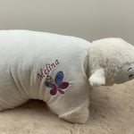Personalisiertes Kuschelkissen, Schmusekissen Lamm, Geburtskissen, Kuscheltier mit Namen, Taufgeschenk personalisiert, Kuschelkissen Schaf
