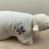 Personalisiertes Kuschelkissen, Schmusekissen Lamm, Geburtskissen, Kuscheltier mit Namen, Taufgeschenk personalisiert, Kuschelkissen Schaf