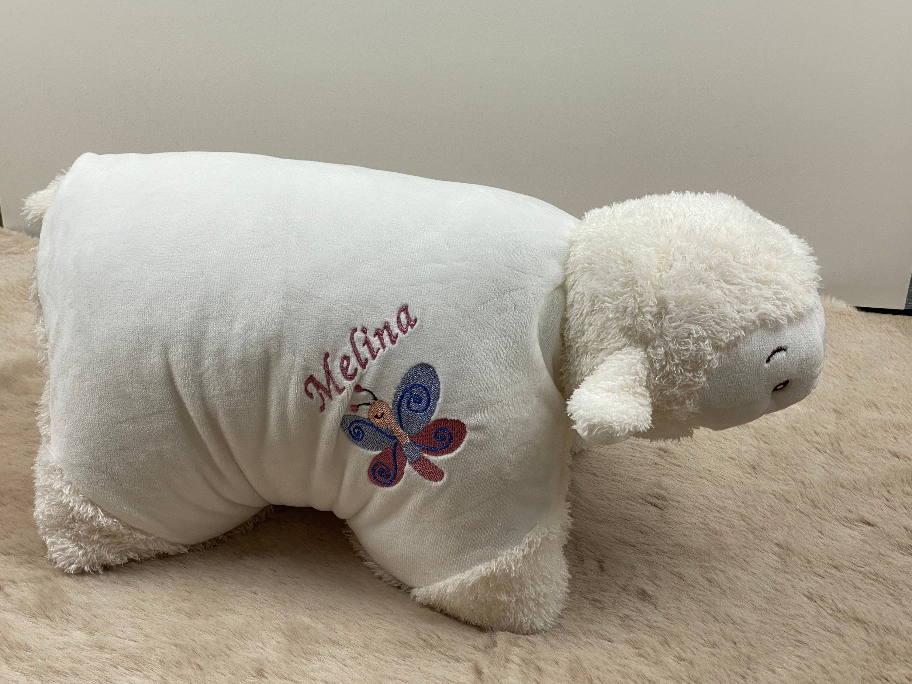 Personalisiertes Kuschelkissen, Schmusekissen Lamm, Geburtskissen, Kuscheltier mit Namen, Taufgeschenk personalisiert, Kuschelkissen Schaf