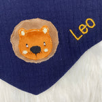 Halstuch mit Namen, Halstuch mit Druckknopf personalisiert, Musselintuch für Babys, Dreieckstuch Kinder, Spucktuch für Babys